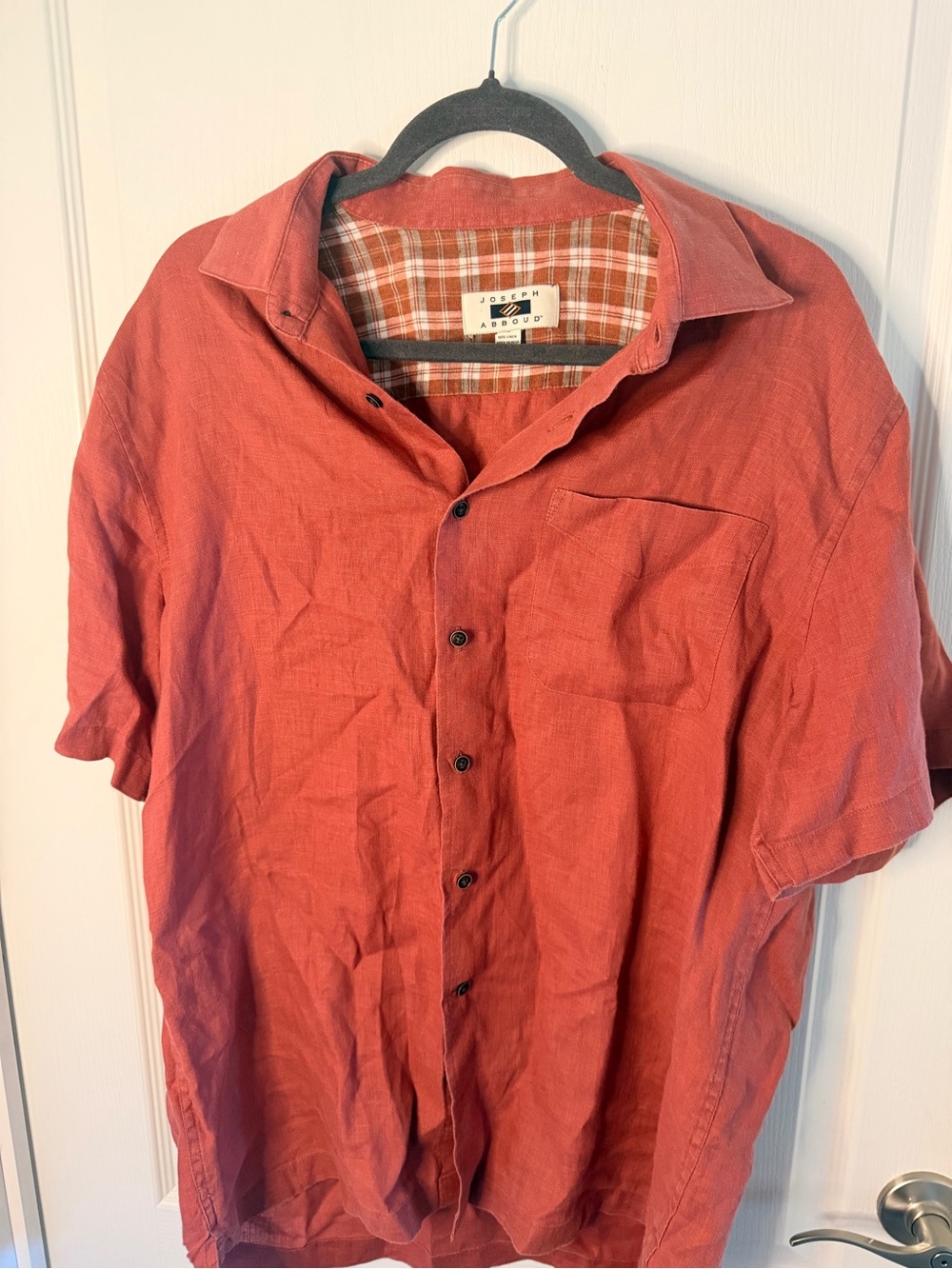 Joseph Abboud Men's Short Sleeve Rust Linen Shirt